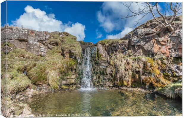 Moorland Beck and Waterfall in Spring Sunshine (1) Canvas Print by Richard Laidler
