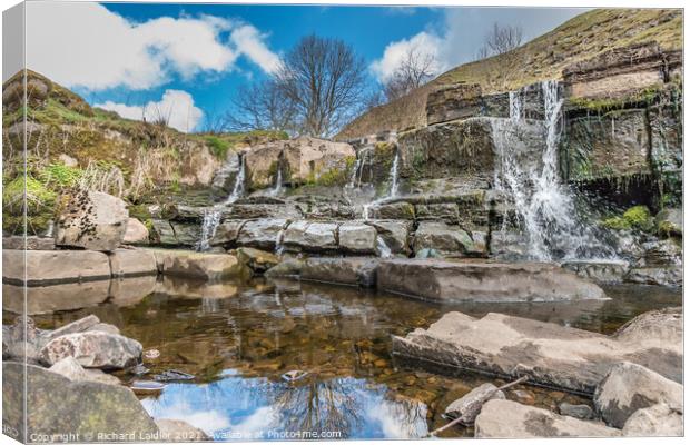 Ettersgill Beck Waterfall from Low Level Canvas Print by Richard Laidler