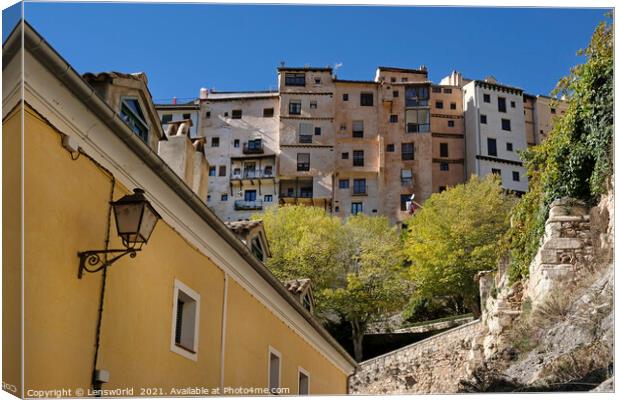 Beautiful buildings in Cuenca, Spain, on a sunny day Canvas Print by Lensw0rld 