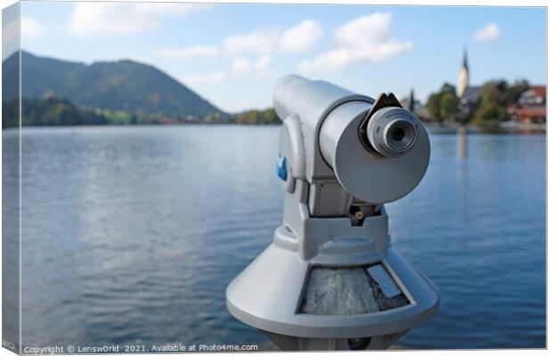 Telescope at the waterfront of lake Schliersee Canvas Print by Lensw0rld 