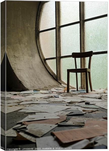 A chair in front of a window in an abandoned church Canvas Print by Lensw0rld 