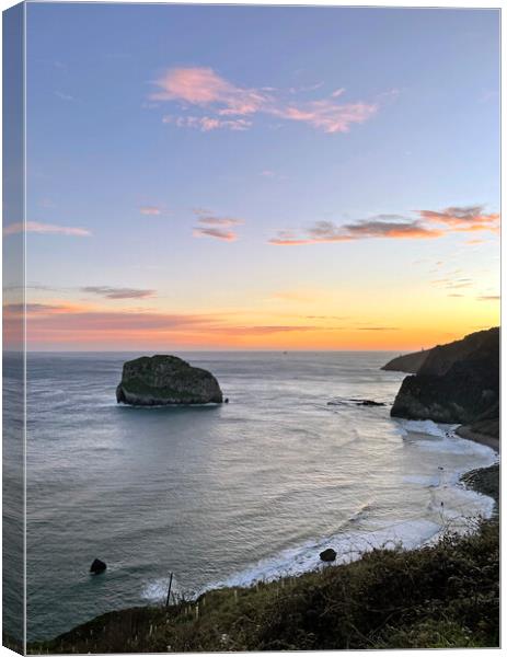 Oceanfront at San Juan de Gaztelugatxe in Spain Canvas Print by Lensw0rld 