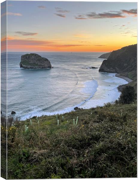 Oceanfront at San Juan de Gaztelugatxe in Spain Canvas Print by Lensw0rld 