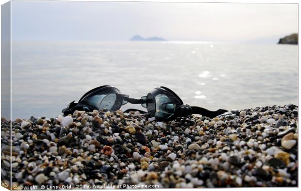 Goggles with the serene scenery of Matala, Crete,  Canvas Print by Lensw0rld 