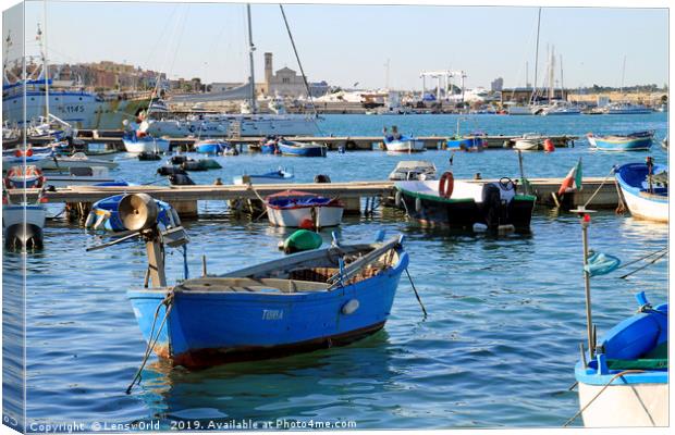 Boats and yachts in the quiet port of Trani, Italy Canvas Print by Lensw0rld 