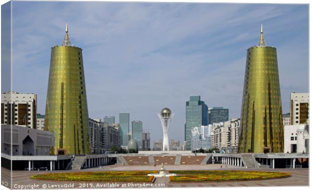 Retro-futuristic skyline of Nur-Sultan Canvas Print by Lensw0rld 