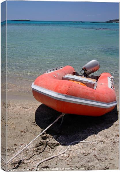 Red rubber boat at Elafonisi beach in Crete Canvas Print by Lensw0rld 