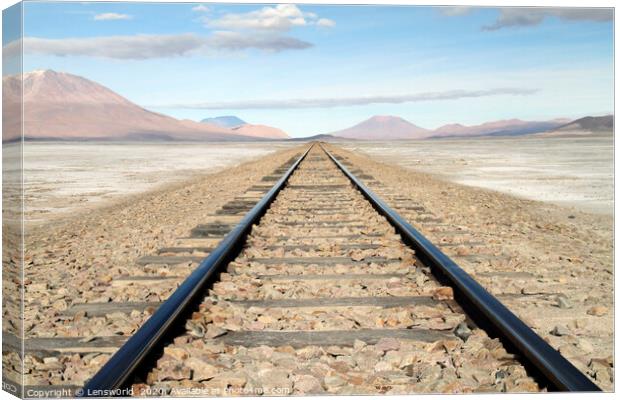 Rail tracks in Salar de Uyuni, Bolivia Canvas Print by Lensw0rld 