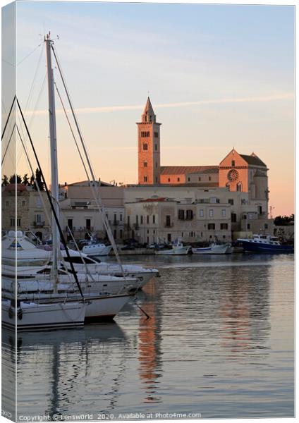 View of the harbor of Trani, Italy, during sunset Canvas Print by Lensw0rld 