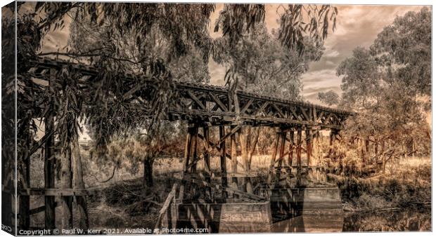 Old Gundagai rail bridge Canvas Print by Paul W. Kerr