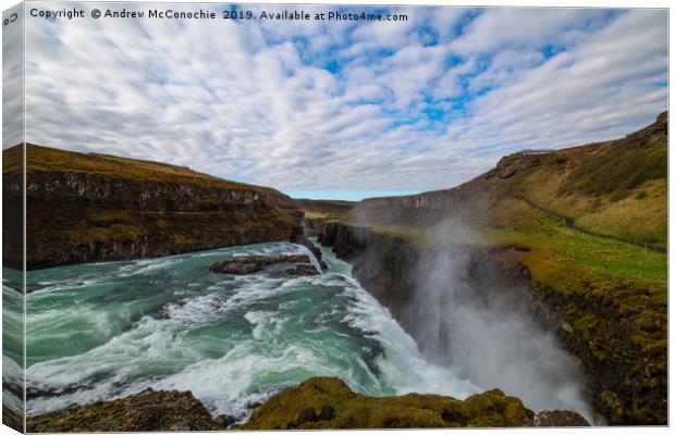 Gullfoss Waterfall Canvas Print by Andrew McConochie