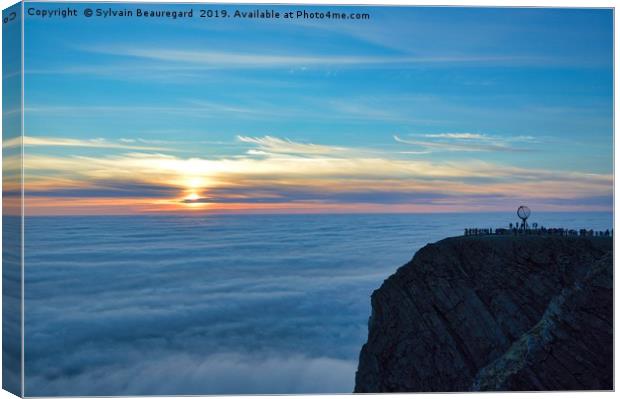 Midnight sun, sea fog and sculpture Canvas Print by Sylvain Beauregard