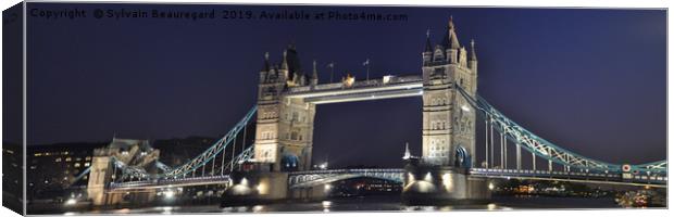 Panoramic London Tower Bridge at night Canvas Print by Sylvain Beauregard