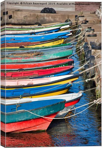 Fishing boats aligned on dock Canvas Print by Sylvain Beauregard