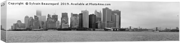 Manhattan, New York, under the rain, bw, pano 4:1 Canvas Print by Sylvain Beauregard