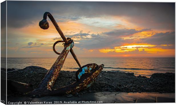 Sunset and Anchor Canvas Print by Valentinas Kuras