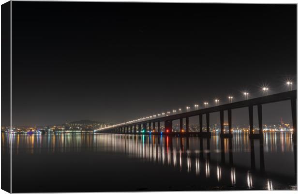 Tay Road Bridge at Night from Tayport Canvas Print by Callum Laird