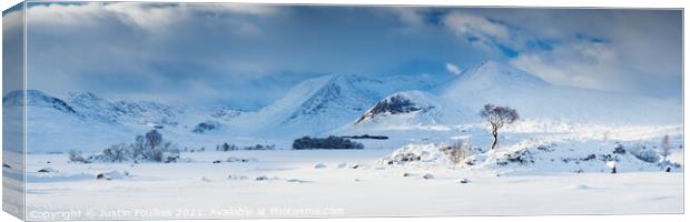 Lochan na h'Achlaise and the hills of the Black Mount, Rannoch Moor, Scotland Canvas Print by Justin Foulkes