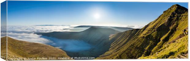 Panoramic view from Pen y Fan, Brecon Beacons Canvas Print by Justin Foulkes
