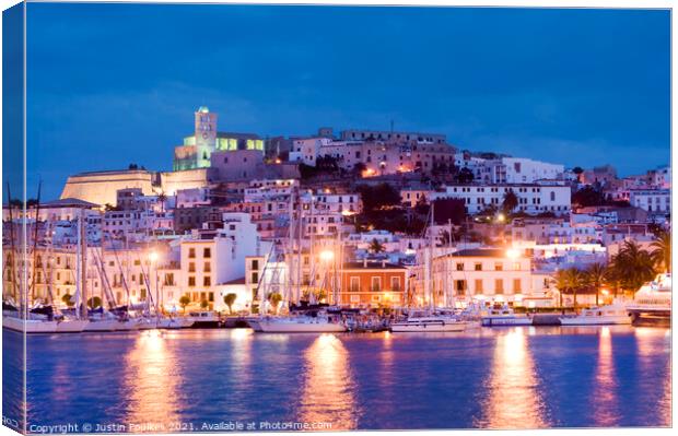 The old town of Dalt Vila at night, Ibiza town, Spain. Canvas Print by Justin Foulkes