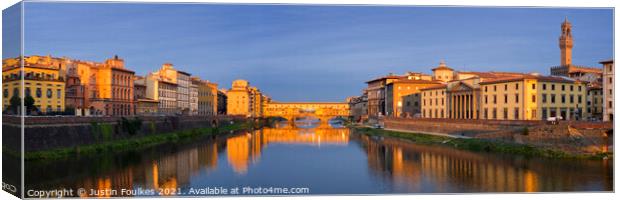Panoramic view of Ponte Vecchio, Florence, Italy Canvas Print by Justin Foulkes