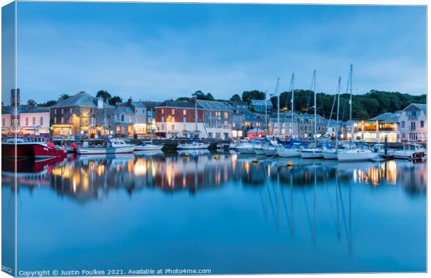 Padstow, at dusk, Cornwall Canvas Print by Justin Foulkes