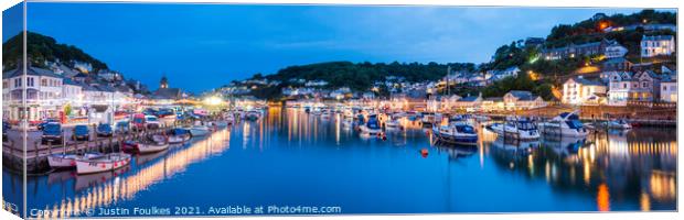 Looe night time panorama, Cornwall Canvas Print by Justin Foulkes
