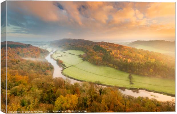 The River Wye from Symonds Yat Rock, at sunrise Canvas Print by Justin Foulkes