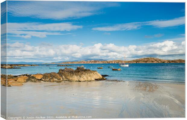 Looking East from the Isle of Iona Canvas Print by Justin Foulkes