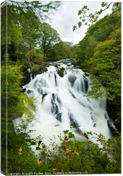 Swallow Falls, Snowdonia, North Wales Canvas Print by Justin Foulkes