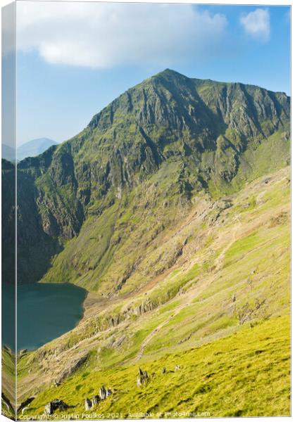 Snowdon summit and Glaslyn, Snowdonia, Wales Canvas Print by Justin Foulkes