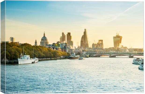 The River Thames and the City skyline, London Canvas Print by Justin Foulkes