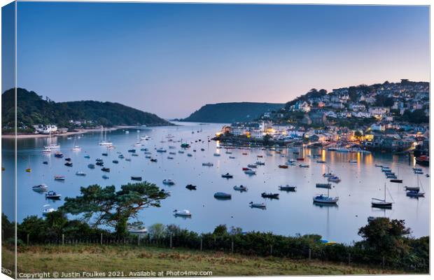 Salcombe at dusk, South Hams, Devon Canvas Print by Justin Foulkes