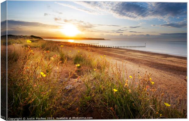 Dawlish Warren, at sunrise, East Devon Canvas Print by Justin Foulkes