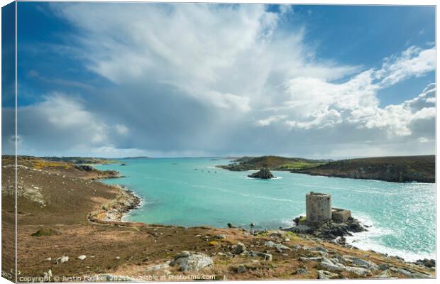 Cromwell's Castle, Tresco, Isles of Scilly Canvas Print by Justin Foulkes