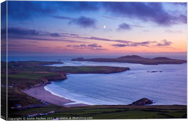 Moon over Whitesands Bay, Pembrokeshire, South Wales Canvas Print by Justin Foulkes