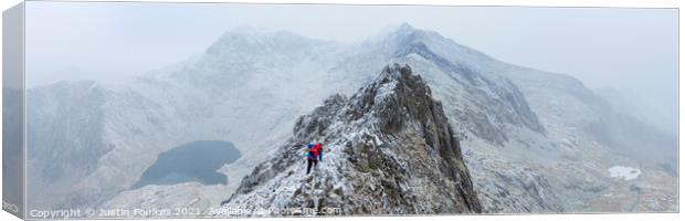 Crib Goch winter panorama, Snowdon Canvas Print by Justin Foulkes