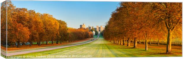 Autumn Panorama of 'The Long Walk' at Windsor Castle, Berkshire Canvas Print by Justin Foulkes