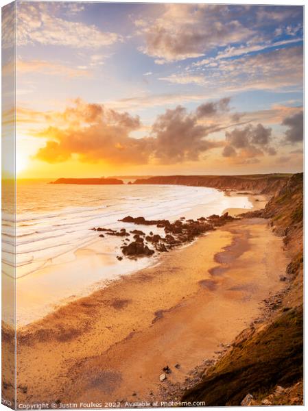 Marloes Sands at sunset, Pembrokeshire, Wales Canvas Print by Justin Foulkes