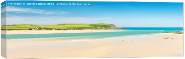 Camel Estuary and Daymer Bay panorama, Cornwall Canvas Print by Justin Foulkes