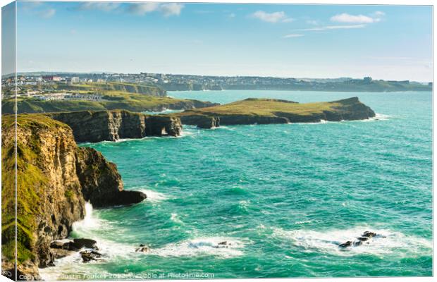 Newquay and Trevelgue Head, Cornwall Canvas Print by Justin Foulkes