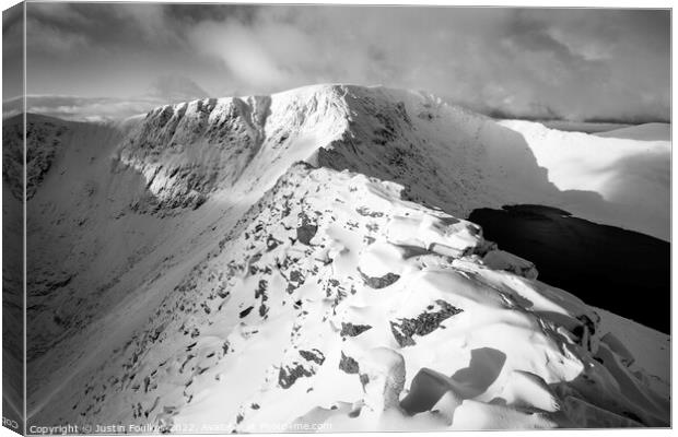 Striding Edge, Helvellyn in black and white Canvas Print by Justin Foulkes