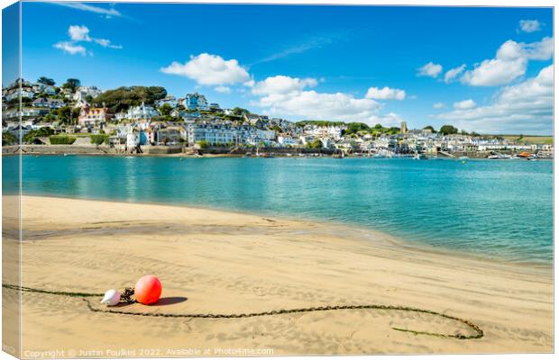 Salcombe harbour from the beach at East Portlemouth Canvas Print by Justin Foulkes