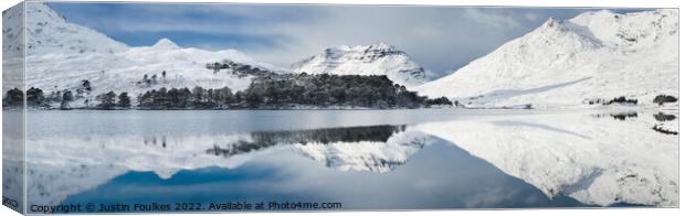 Liathach reflected in Loch Clair, Torridon, Scotland Canvas Print by Justin Foulkes