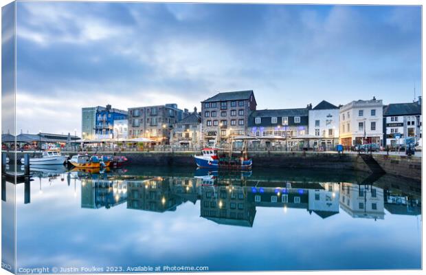 Barbican reflections, Plymouth, Devon Canvas Print by Justin Foulkes
