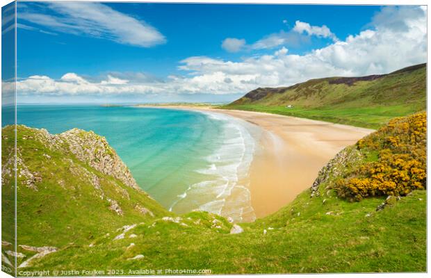 Rhossili Bay Beach, Gower, South Wales Canvas Print by Justin Foulkes