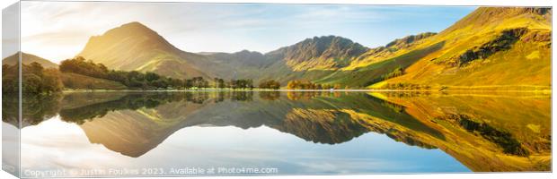 Buttermere Reflections panorama, Lake District Canvas Print by Justin Foulkes