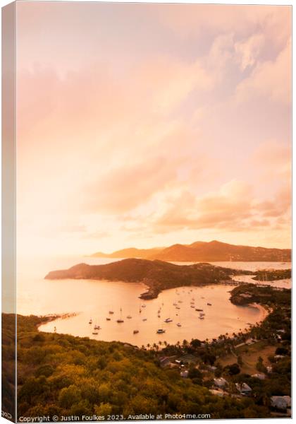 English Harbour at sunset from Shirley Heights, Antigua Canvas Print by Justin Foulkes