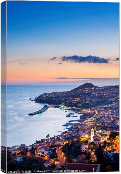 Funchal, at dusk, Madeira, Portugal  Canvas Print by Justin Foulkes