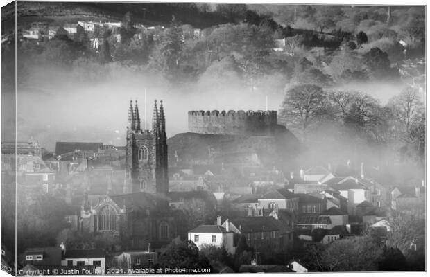 Early morning mist, Totnes, Devon Canvas Print by Justin Foulkes